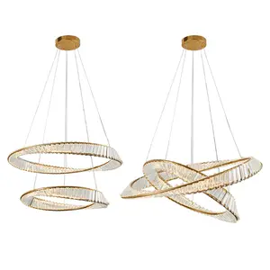 Light luxury crystal living room chandelier Italian restaurant creative circular ring red crystal lamp