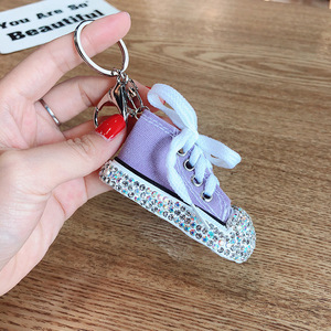 Nuevo lindo Color caramelo cristal completo diamante lona zapatos llavero colgante llavero Rhinestone coche teléfono encantos llaveros regalo - Product Image 6