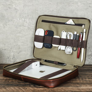 Cuero genuino 13 pulgadas MacBook Mac <span class=keywords><strong>Mini</strong></span> Travel <span class=keywords><strong>Laptop</strong></span> Case 12,9 iPad Sleeve PC Accesorios Bolsa de almacenamiento - Product Image 1