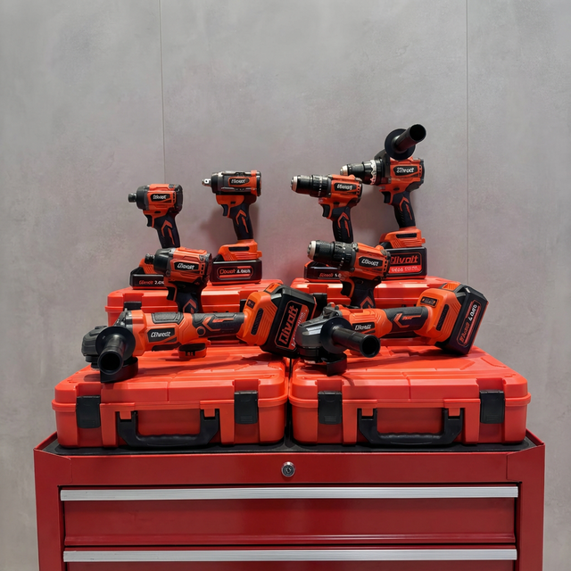 Qivolt 18V 20V Brushless Cordless Power Tool Set Drill, Impact Wrench, Grinder, Impact Driver with 2 Batteries & Charger
