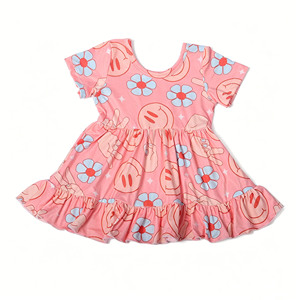 Vestido Ecológico de Bambú/Algodón para Niñas, Estilo Línea A, Hasta la Rodilla, con Volantes y Mangas Cortas, para Bebés y Niñas Pequeñas, Venta al Por Mayor, Modelo Cd-5-4 - Product Image 3