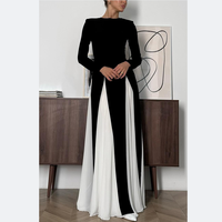 Robe de soirée pour femmes sexy contrastée, élégante, mince, à manches longues, tenue de soirée, été, 2024