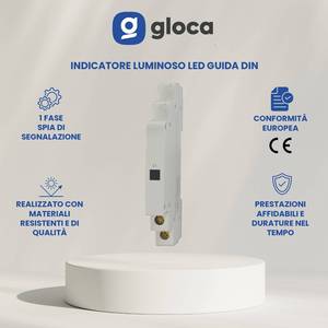 Gloca Voyant LED monophasé 230V à montage sur rail DIN, voyant d'état rouge, bornes à vis, plastique IP20 - Product Image 5