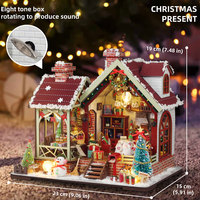 Kit de maison miniature de Noël DIY avec éclairage LED, maison de poupée en bois pour les fêtes d'hiver, pour adultes