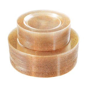 Échantillon gratuit de service de vaisselle en plastique jetable robuste de qualité supérieure plat rond à paillettes dorées - Product Image 2
