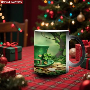 แก้วกาแฟเซรามิกเคลือบด้าน 11 ออนซ์ ไวต่อความร้อน สีดำ แก้วงานฝีมือ DIY ลายวันเซนต์แพทริค - Product Image 2