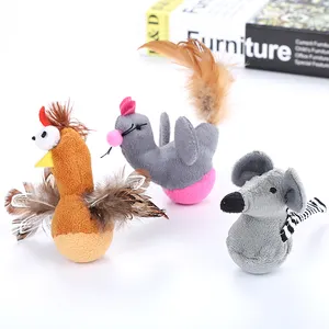 Brinquedo de pelúcia de gato, forma de animal de alta qualidade, adorável, animal de estimação, brinquedo de pelúcia com pena e catnip