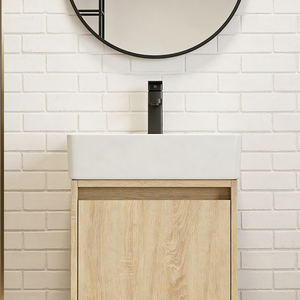 Mueble de Baño de Pared de 18 Pulgadas con Lavabo de Cerámica Integrado, Acabado <span class=keywords><strong>Roble</strong></span> <span class=keywords><strong>Claro</strong></span>, Gabinete de Almacenamiento con Una Puerta - Product Image 4