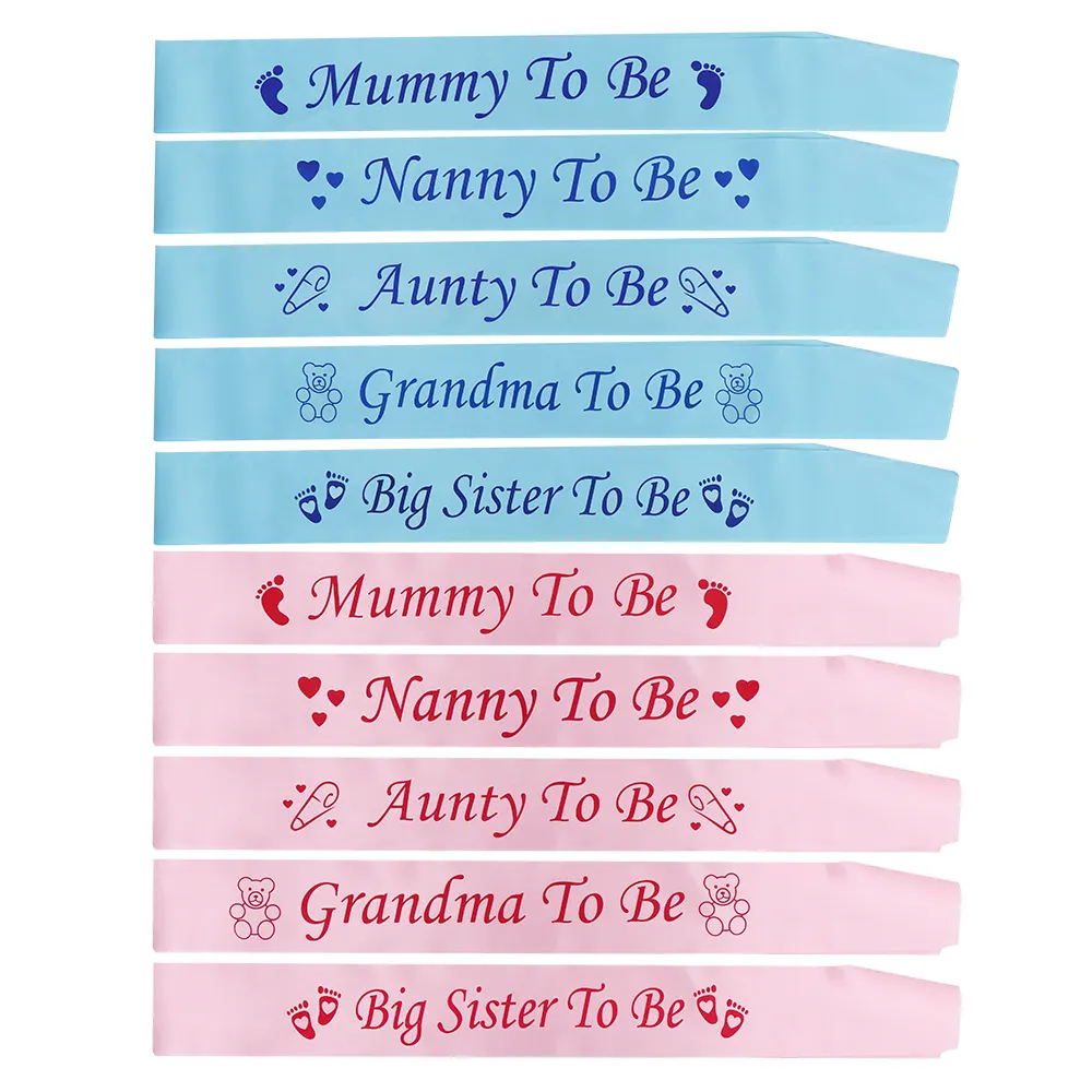 Birthday Ribbon Footprint Mummy Nanny Aunty Big Sister Grandma to Be Satin  Sash Rose Gold Blue Pink Baby Shower Sashes