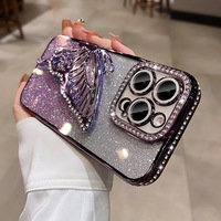Pour iPhone 15 Pro QuickSand Butterfly Bracket Soft TPU Case avec Galvanoplastie Anti-Chute Feature Camera Protector pour iPhone 15