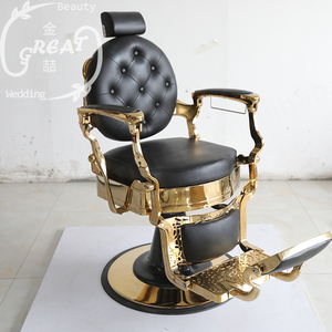 เก้าอี้ร้านเสริมสวยสำหรับผู้ชายย้อนยุคปรับได้เก้าอี้ร้านตัดผมสีทองสำหรับร้านเสริมสวยแบบวินเทจทนทานสีดำ - Product Image 2