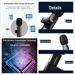 Nhà Máy Nóng Bán 2 Trong 1 Lavalier <span class=keywords><strong>Microphone</strong></span> Xách Tay Mini <span class=keywords><strong>Microphone</strong></span> Ghi Âm Không Dây <span class=keywords><strong>Microphone</strong></span> Cho IOS Android - Product Image 5