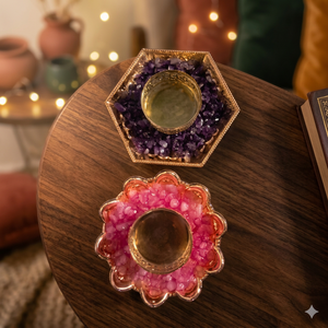Juego de Portavelas de Cristal con Baño de Oro NOBLESTONE GEMS, Hecho a Mano, con Forma de Flor Rosa Púrpura, Regalo Decorativo para Bodas y Fiestas - Product Image 3