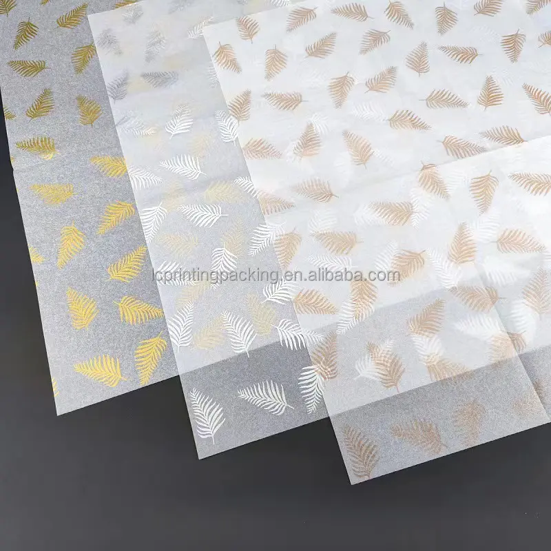 Papel de seda para embrulho de roupas com logotipo personalizado, papel de seda estampado em cor dourada 17 g/m2