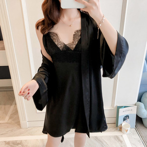 Sexy Babydoll Two-piece Set <strong>Long</strong> Nightgowns Loose Lingerie Home Wear Women Silk <strong>Nighties</strong> - Product Image 6