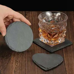 Bán buôn số lượng lớn cá nhân trái tim chất lượng tốt in Thảm Pads đen tự nhiên vuông Slate Coaster Set Slate Coaster