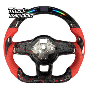 <span class=keywords><strong>Volante</strong></span> Deportivo Personalizado de Fibra de Carbono Forjado Rojo con LED para Volkswagen VW <span class=keywords><strong>Golf</strong></span> MK7 <span class=keywords><strong>GTI</strong></span> R Jetta GLI Tiguan Scirocco R 2015-2019 - Product Image 1