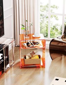Acrylic End <strong>Table</strong> <strong>Record</strong> <strong>Player</strong> <strong>Table</strong> With Storage Shelf Clear Side <strong>Table</strong> Nightstand - Product Image 4