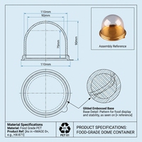 Boîte à pâtisserie, biscuits, bonbons, desserts, gâteaux, mini, écologique, en PET, dorée, blanche, noire, ronde, transparente, avec couvercle en dôme, 90 mm, 110 mm, best-seller