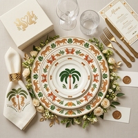Ensemble de vaisselle en céramique de luxe, motif tigre de la jungle, léopard, palmier tropical, vaisselle en porcelaine rétro, assiette ronde pour salade et dessert