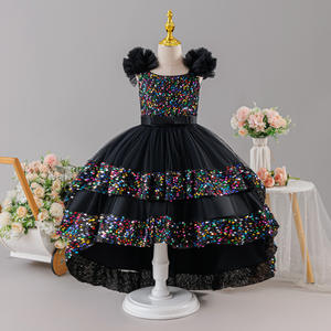 فستان أطفال طويل بذيل مزين بالترتر رائج البيع، فستان أميرة بفيونكة، فستان بنات لامع متعدد الطبقات لحفلات الزفاف - Product Image 4