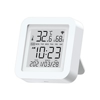 Tuya WiFi Sensor Kelembaban Suhu Cerdas LCD Tampilan Digital Termometer Higrometer Jam Kalender Alexa Google