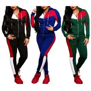 Las mujeres personalizado 2 piezas conjuntos de ropa deportiva Multi Color costura sudor traje de chándal de las mujeres