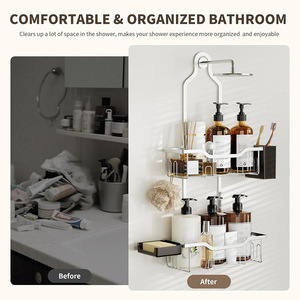 Bathroom <b>Shower</b> Head Rack With Two Layers Wall Mounted <b>Storage</b> For Shampoo And Soap Black And Silver Durable - Product Image 3