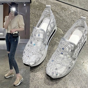 Zapatos Blancos de Mujer para Verano, de Encaje, Malla, Gasa, Casuales, con Aumento Interno - Product Image 1