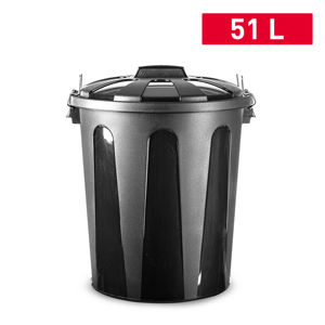 <b>Drum</b> Dustbin 51 L Black <b>Plastic</b> Waste Bin Home Storage Organization Durable Reusable - Product Image 1
