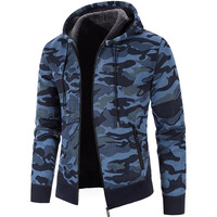 Sweat à capuche zippé pour homme, veste en tricot automne-hiver, veste en polaire épaisse rembourrée, motif imprimé, à capuche