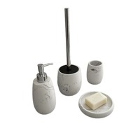 Ensemble de salle de bain en résine effet marbre blanc 4 pièces avec brosse WC, distributeur de savon, style moderne et luxueux, prêt à l'emploi en grand format pour magasin