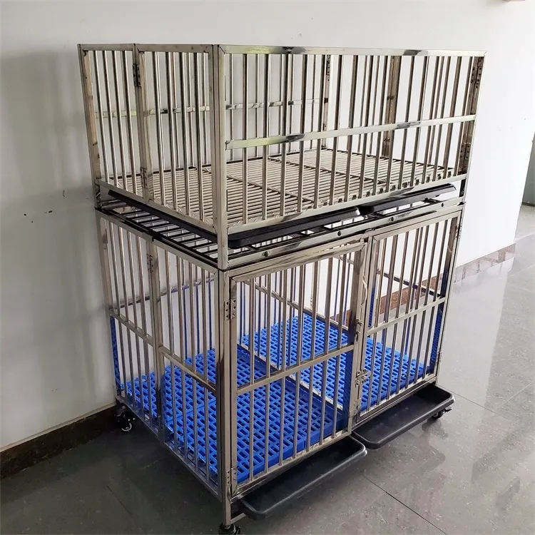 Movable with pulleys and with guardrail customized stainless steel folding cage dog fence metal pet cage