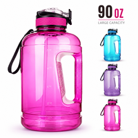 Bouteille d'eau de 90 oz (gallon) avec paille, en PETG sans BPA, écologique, couleur dégradée, anti-fuite, pour le sport et les voyages, avec poignée et échelle graduée