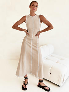 Robes mi-longues décontractées pour femmes Enyami S-XL Boutique Apparels Y2K Nouveau style <span class=keywords><strong>chic</strong></span> en tricot côtelé à col rond sans manches à rayures - Product Image 5