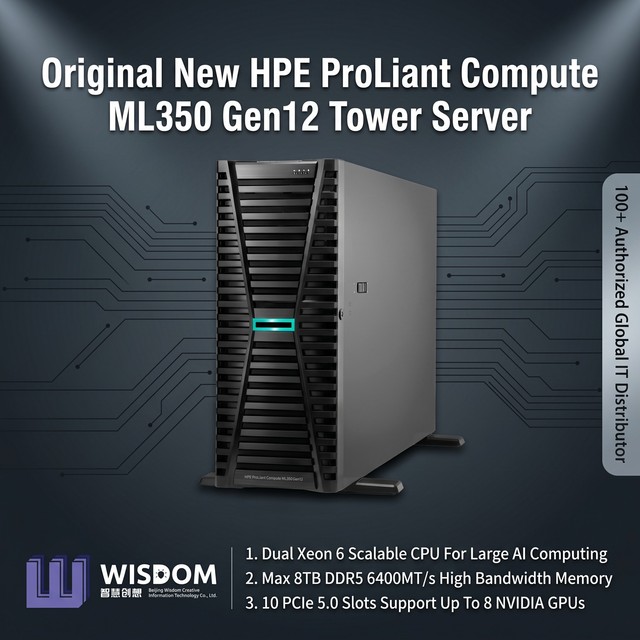 Factory Wholesale HPEs ProLiant ML350 Gen12 Server Dual Socket Intel Xeon 64GB DDR5 Virtualization Enterprise Tower Server