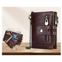 Dompet Kulit Asli Anti RFID Mewah Kasual Mini Kecil Vintage Pria Slim Wallet Dengan Resleting