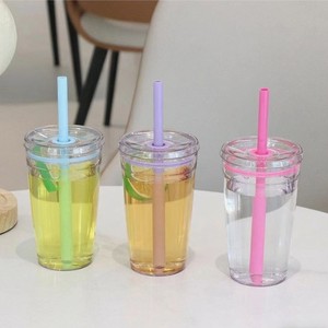 Logo <span class=keywords><strong>personnalisé</strong></span> 450ml Tritan simple paroi en <span class=keywords><strong>plastique</strong></span> paille tasse multi couleur bonbon PC 16oz <span class=keywords><strong>gobelet</strong></span> thé au lait tasses à café été dos <span class=keywords><strong>école</strong></span> - Product Image 5