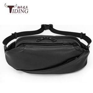 Bolso de Pecho de Cuero Genuino Tiding, Negro, Unisex, Antirrobo, para Ciclismo al Aire Libre, con Forro de Poliéster - Product Image 4