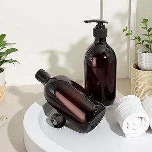 500ml Hotel Home Use Amber <strong>Refillable</strong> Lotion Pump Bottle Round Plastic Shampoo <strong>Hand</strong> <strong>Soap</strong> and Shower Gel Dispenser Bottle - Product Image 2