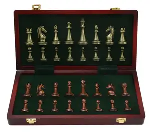 Jeu d'échecs international pliant professionnel 39*39cm jeu d'échecs en métal de grande taille avec des pièces en alliage de zinc en bronze