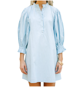 2024 <span class=keywords><strong>vestiti</strong></span> di moda di nuovo arrivo in cotone <span class=keywords><strong>blu</strong></span> Casual a maniche lunghe a sbuffo in vita a pieghe abito al ginocchio per la vocazione alla spiaggia - Product Image 3