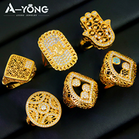Bague Hamsa en zirconium 18k plaquée or, festonné, ajouré, Offre Spéciale