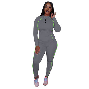 Promotion Exceptionnelle <span class=keywords><strong>2022</strong></span> Ensemble Décontracté Deux Pièces à Rayures, Col Rond Sexy, Vêtements de Détente Moulants pour Femmes, Avec Logo Personnalisé, Grandes Tailles - Product Image 2