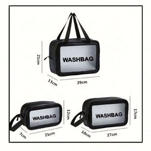 Sac de rangement pour cosmétiques, maquillage, bain et toilette, en cuir PU, PVC transparent, avec fermeture éclair, logo personnalisé - Product Image 2