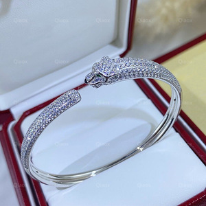 925 Bạc Tinh Tế 18K Vàng-Mạ Leopard Đầu Vòng Đeo Tay Đầy Đủ Kim Cương Ngọc Lục Bảo Mắt Động Vật Thiết Kế Thương Hiệu Người Đàn Ông Phụ Nữ Quà Tặng - Product Image 3