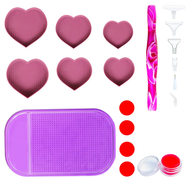 Heart-shaped Diamond Tray Box Diamond Painting Tools Accessories Point Drill Pen Clay Tray Kits Used For Diy Canvas Embroidery
