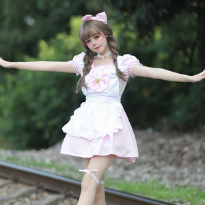 Cute Maid Outfit Pink And Black Cosplay Costume Soft Girl Lolita Dress For Women Spring 2023 - Product Image 3
