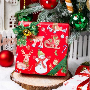 Christmas-Themed Gift Wrapping Paper Red Snowmen Reindeer Trees Candy Canes Double-Sided Art Paper for Holiday Packaging - Product Image 2