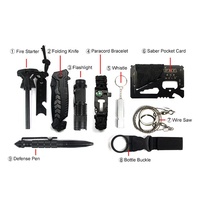 Kit de survie 11 en 1, outils tactique EDC d'urgence, Kit de survie, SOS, en plein air, avec couteau, démarreur de feu et lampe de poche